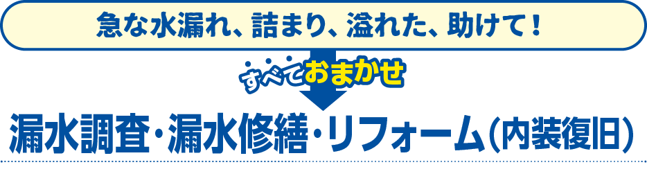 急な水漏れ、詰まり、溢れた、助けて！→漏水調査・漏水修繕・リフォーム(内装復旧)